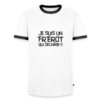 Frère Frangin Frere Naissance Bébé Frérot - T-shirt contrasté Homme - blanc/noir - Devant - AI Model Female 172 light (172cm) & AI Model Male 178 dark (178cm)