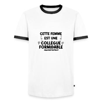 Cette femme est une collègue formidable - T-shirt contrasté Homme - blanc/noir - Devant - AI Model Female 172 light (172cm) & AI Model Male 178 dark (178cm)