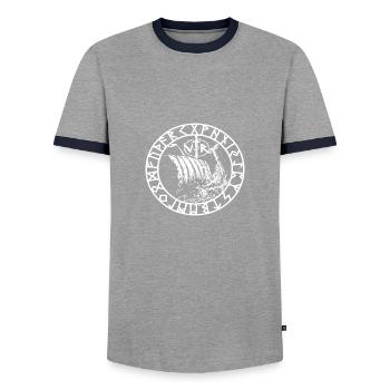 Wikinger Boot Walhalla - Männer Kontrast-T-Shirt - Grau/Navy  - Vorne - AI Model Female 172 light (172cm) & AI Model Male 178 light (178cm)