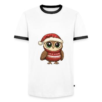 Owl Christmas Comic - Men's Ringer Shirt - white/black - Front - AI Model Female 172 light (172cm) & AI Model Male 178 dark (178cm)
