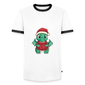 Drache Weihnachten Comic - Männer Kontrast-T-Shirt - Weiß/Schwarz - Vorne - AI Model Female 172 light (172cm) & AI Model Male 178 dark (178cm)
