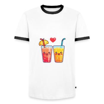 Boisson gazeuseCouple Love Drink Coeur Saint-Valentin - T-shirt contrasté Homme - blanc/noir - Devant - AI Model Female 172 light (172cm) & AI Model Male 178 dark (178cm)