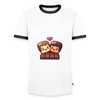 Schokolade Paar Liebe Herz Valentinstag - Männer Kontrast-T-Shirt - Weiß/Schwarz - Vorne - AI Model Female 172 light (172cm) & AI Model Male 178 dark (178cm)