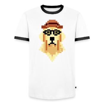 Pixel Golden Retriever Dog Lover Puppy - Men's Ringer Shirt - white/black - Front - AI Model Female 172 light (172cm) & AI Model Male 178 dark (178cm)