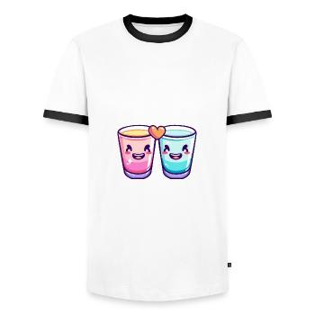 Tequila Shots Kurze Paar Liebe Herz Valentinstag - Männer Kontrast-T-Shirt - Weiß/Schwarz - Vorne - AI Model Female 172 light (172cm) & AI Model Male 178 dark (178cm)