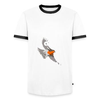 Observation des oiseaux Oiseaux Observation des oiseaux Oiseaux - T-shirt contrasté Homme - blanc/noir - Devant - AI Model Female 172 light (172cm) & AI Model Male 178 dark (178cm)