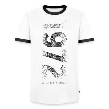Limited Edition 1972 - Men's Ringer Shirt - white/black - Front - AI Model Female 172 light (172cm) & AI Model Male 178 dark (178cm)
