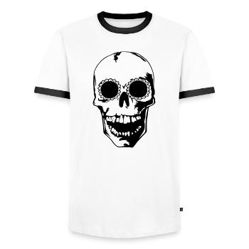 head skull Totenkopf bones beliebt sticker shirt - Männer Kontrast-T-Shirt - Weiß/Schwarz - Vorne - AI Model Female 172 light (172cm) & AI Model Male 178 dark (178cm)
