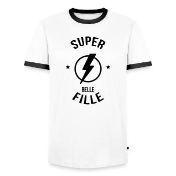 belle-fille / beau-fils / beau fils / belle fille - T-shirt contrasté Homme - blanc/noir - Devant - AI Model Female 172 light (172cm) & AI Model Male 178 dark (178cm)