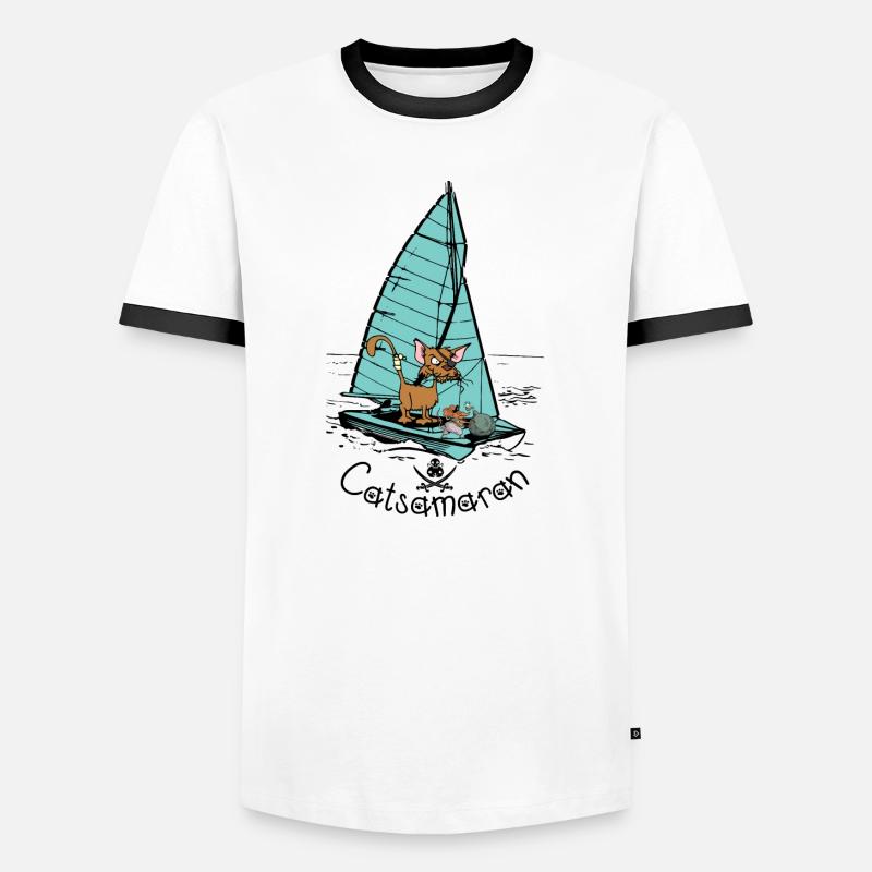 Katzamaran Katzen Boot - Männer Kontrast-T-Shirt - Weiß/Schwarz