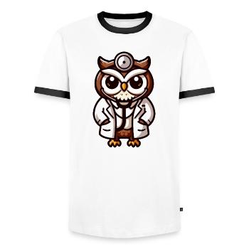 Mediwise Owl: The Feathered Physician - Men's Ringer Shirt - white/black - Front - AI Model Female 172 light (172cm) & AI Model Male 178 dark (178cm)
