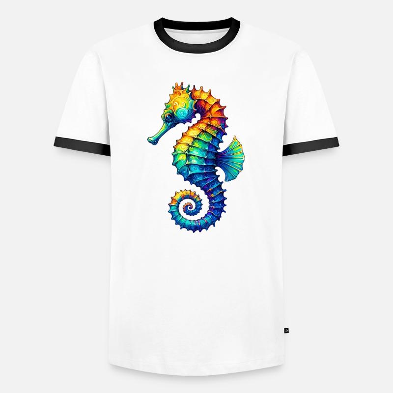 Seepferdchen - Männer Kontrast-T-Shirt - Weiß/Schwarz