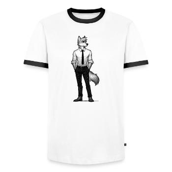 Dapper Wolf: Business Casual Beast - Men's Ringer Shirt - white/black - Front - AI Model Female 172 light (172cm) & AI Model Male 178 dark (178cm)
