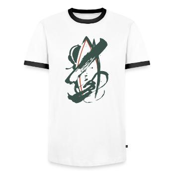 Abstraction Géométrique en Vert & Orange - T-shirt contrasté Homme - blanc/noir - Devant - AI Model Female 172 light (172cm) & AI Model Male 178 dark (178cm)