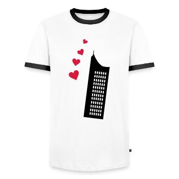 Leipzig Uniriese MDR Gebäude - Männer Kontrast-T-Shirt - Weiß/Schwarz - Vorne - AI Model Female 172 light (172cm) & AI Model Male 178 dark (178cm)