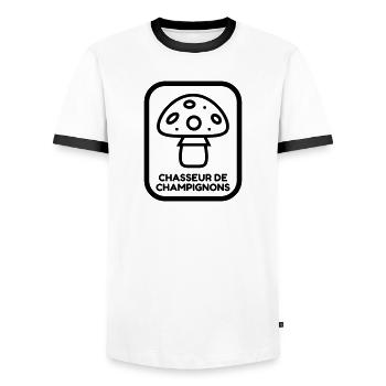 Mushroom / Champignon / Pilz / Picking - Men's Ringer Shirt - white/black - Front - AI Model Female 172 light (172cm) & AI Model Male 178 dark (178cm)