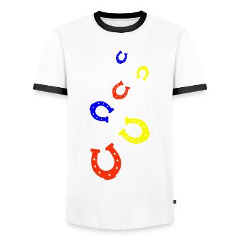 Hufeisen Glück Reiten - Männer Kontrast-T-Shirt - Weiß/Schwarz - Vorne - AI Model Female 172 light (172cm) & AI Model Male 178 dark (178cm)
