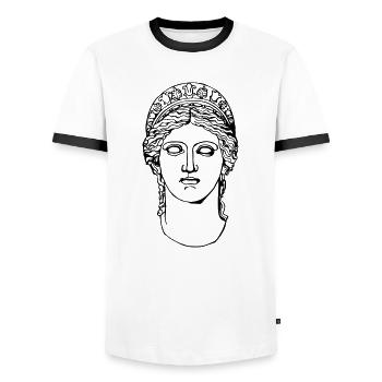 Antique Greek Godess - T-shirt contrasté Homme - blanc/noir - Devant - AI Model Female 172 light (172cm) & AI Model Male 178 dark (178cm)