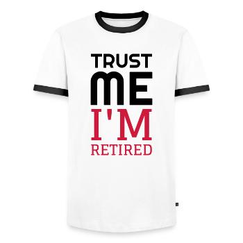 Ruhestand / Rentner / Rentnerin / Rente - Männer Kontrast-T-Shirt - Weiß/Schwarz - Vorne - AI Model Female 172 light (172cm) & AI Model Male 178 dark (178cm)