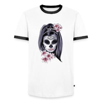 Maske - Männer Kontrast-T-Shirt - Weiß/Schwarz - Vorne - AI Model Female 172 light (172cm) & AI Model Male 178 dark (178cm)
