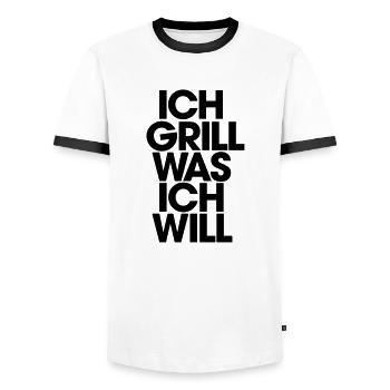I grill what I want - Men's Ringer Shirt - white/black - Front - AI Model Female 172 light (172cm) & AI Model Male 178 dark (178cm)