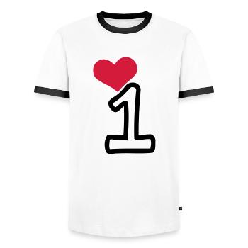 Anzahl 1 & rotes Herz - Männer Kontrast-T-Shirt - Weiß/Schwarz - Vorne - AI Model Female 172 light (172cm) & AI Model Male 178 dark (178cm)