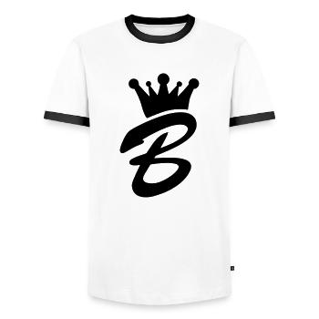 b_krone__f1 - Men's Ringer Shirt - white/black - Front - AI Model Female 172 light (172cm) & AI Model Male 178 dark (178cm)