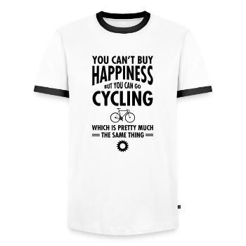 You Can't Buy Happiness - But You Can Go Cycling - T-shirt contrasté Homme - blanc/noir - Devant - AI Model Female 172 light (172cm) & AI Model Male 178 dark (178cm)