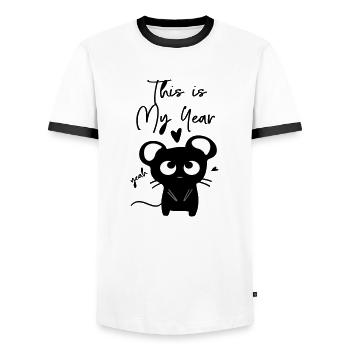 Ratte, das ist mein Jahr - Männer Kontrast-T-Shirt - Weiß/Schwarz - Vorne - AI Model Female 172 light (172cm) & AI Model Male 178 dark (178cm)