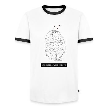 Ours aimants - T-shirt contrasté Homme - blanc/noir - Devant - AI Model Female 172 light (172cm) & AI Model Male 178 dark (178cm)