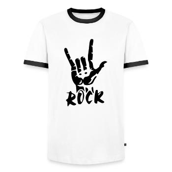 Rock Hand Musik Music - Männer Kontrast-T-Shirt - Weiß/Schwarz - Vorne - AI Model Female 172 light (172cm) & AI Model Male 178 dark (178cm)