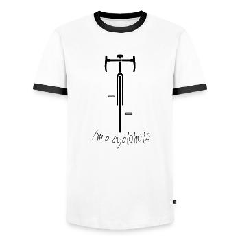 Vélo de route vélo cycloholic vélo avant silhouette - T-shirt contrasté Homme - blanc/noir - Devant - AI Model Female 172 light (172cm) & AI Model Male 178 dark (178cm)