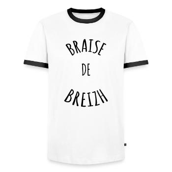 Tshirt breton breizh , tshirt humoristique breizh - T-shirt contrasté Homme - blanc/noir - Devant - AI Model Female 172 light (172cm) & AI Model Male 178 dark (178cm)