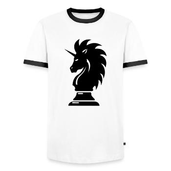 Springer Chess Horse Unicorn - Men's Ringer Shirt - white/black - Front - AI Model Female 172 light (172cm) & AI Model Male 178 dark (178cm)