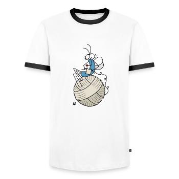 Djenné Wana aime tricoter - T-shirt contrasté Homme - blanc/noir - Devant - AI Model Female 172 light (172cm) & AI Model Male 178 dark (178cm)