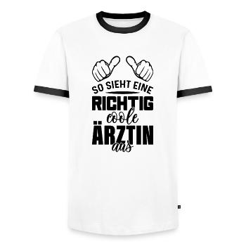 Arzt Ärzte Ärztin Spruch Arbeit Medizinstudent - Männer Kontrast-T-Shirt - Weiß/Schwarz - Vorne - AI Model Female 172 light (172cm) & AI Model Male 178 dark (178cm)