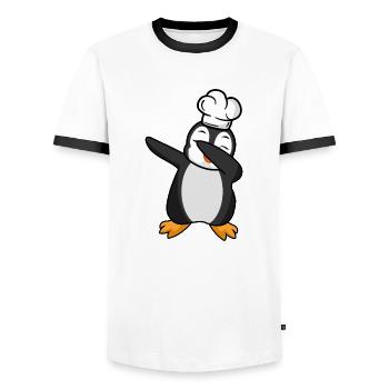 dab dabbing penguin cook comics gift cooking - Men's Ringer Shirt - white/black - Front - AI Model Female 172 light (172cm) & AI Model Male 178 dark (178cm)