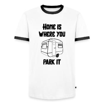 camping caravan caravan lifestyle love love - Men's Ringer Shirt - white/black - Front - AI Model Female 172 light (172cm) & AI Model Male 178 dark (178cm)