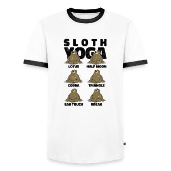 Sloth Yoga Lazy Animal Funny Relax Funny Humor - Men's Ringer Shirt - white/black - Front - AI Model Female 172 light (172cm) & AI Model Male 178 dark (178cm)