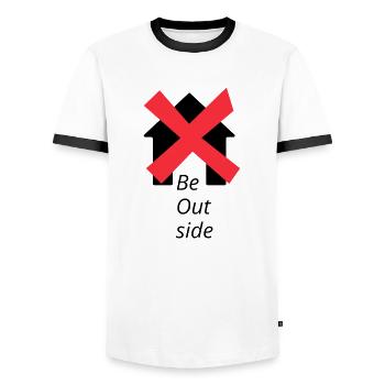 Be Outside logo - Männer Kontrast-T-Shirt - Weiß/Schwarz - Vorne - AI Model Female 172 light (172cm) & AI Model Male 178 dark (178cm)