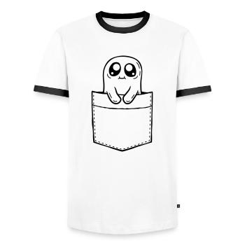 Geist mitnehmen Brusttasche Comic - Männer Kontrast-T-Shirt - Weiß/Schwarz - Vorne - AI Model Female 172 light (172cm) & AI Model Male 178 dark (178cm)