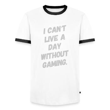 Je ne peux pas vivre une journée sans jouer. Conception 4 Gamer - T-shirt contrasté Homme - blanc/noir - Devant - AI Model Female 172 light (172cm) & AI Model Male 178 dark (178cm)