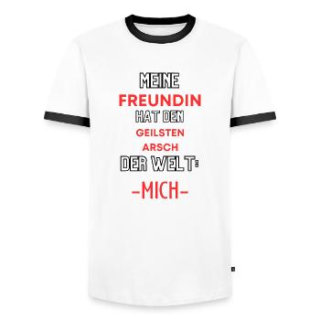 Meine Freundin hat den geilsten A..... - Männer Kontrast-T-Shirt - Weiß/Schwarz - Vorne - AI Model Female 172 light (172cm) & AI Model Male 178 dark (178cm)