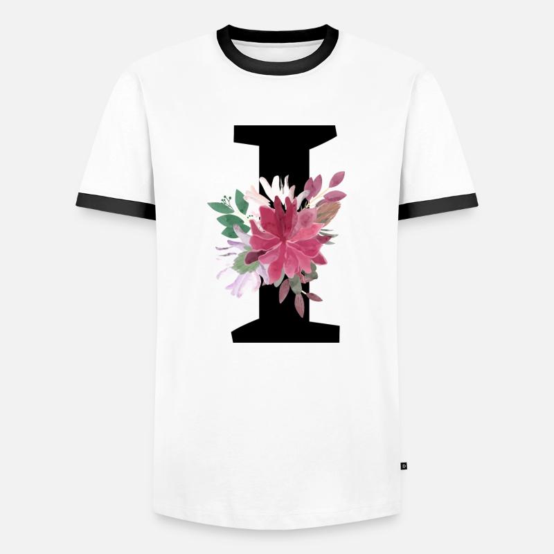 Blumenbuchstabe i - Männer Kontrast-T-Shirt - Weiß/Schwarz
