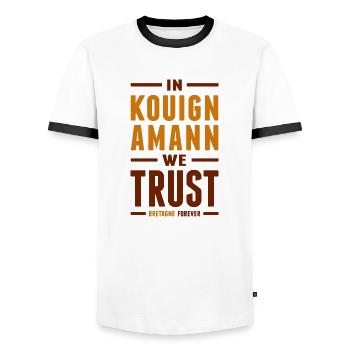 In Kouign amann we trust - T-shirt contrasté Homme - blanc/noir - Devant - AI Model Female 172 light (172cm) & AI Model Male 178 dark (178cm)