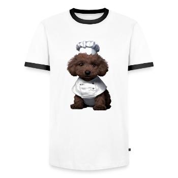 Caniche Restaurateur Chien Propriétaire Chien Amour Caniche Chiot - T-shirt contrasté Homme - blanc/noir - Devant - AI Model Female 172 light (172cm) & AI Model Male 178 dark (178cm)