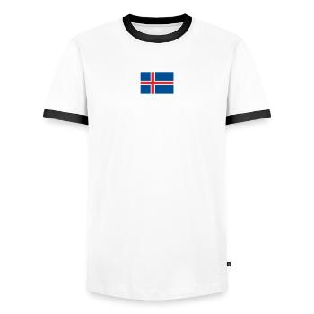 Island Trikot Nr.31 - Männer Kontrast-T-Shirt - Weiß/Schwarz - Vorne - AI Model Female 172 light (172cm) & AI Model Male 178 dark (178cm)