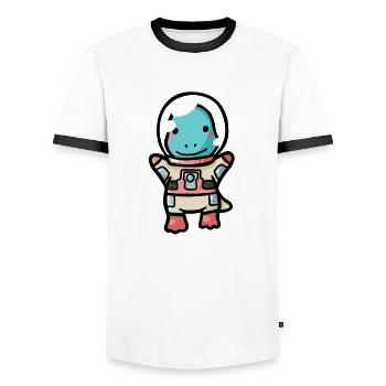 hugadino astronaut T-Rex, dino, cute dinosaur - Men's Ringer Shirt - white/black - Front - AI Model Female 172 light (172cm) & AI Model Male 178 dark (178cm)