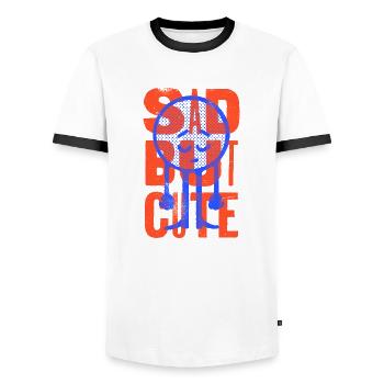 sad but cute, funny retro - Men's Ringer Shirt - white/black - Front - AI Model Female 172 light (172cm) & AI Model Male 178 dark (178cm)