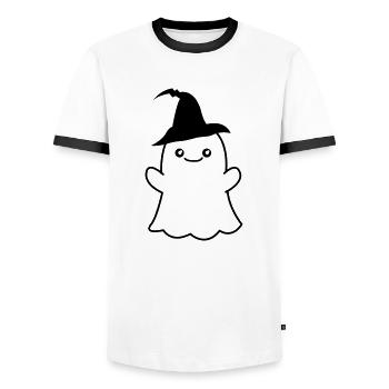 Ghost - Men's Ringer Shirt - white/black - Front - AI Model Female 172 light (172cm) & AI Model Male 178 dark (178cm)
